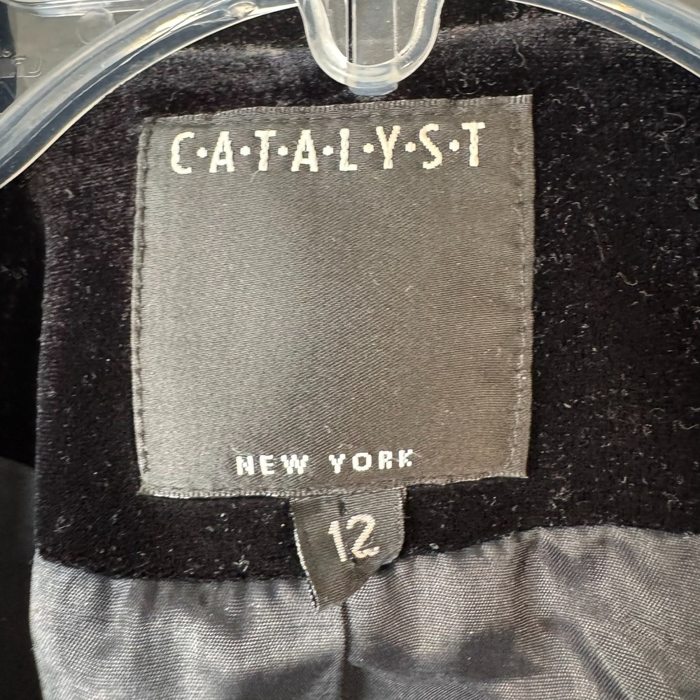 Vintage Catalyst Velvet Blazer Womens 12 Black Dark Academia Goth Minimalist USA - Picture 3 of 10